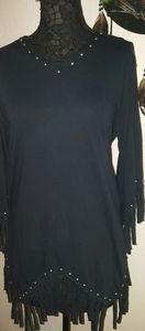 Shopping With Anthony Black Studded Fringe Top